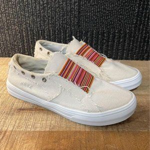 Casual Beige Flats with Multicolor Stripes